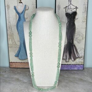 Jadeite Jade 28” Pale Green Bead Necklace slip on no clasp